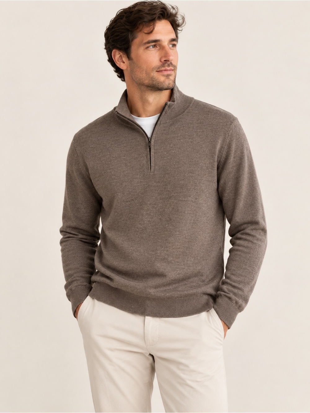 J.Crew Men’s LT 100% Merino Wool Quarter Zip Sweater Brown Taupe Tall
